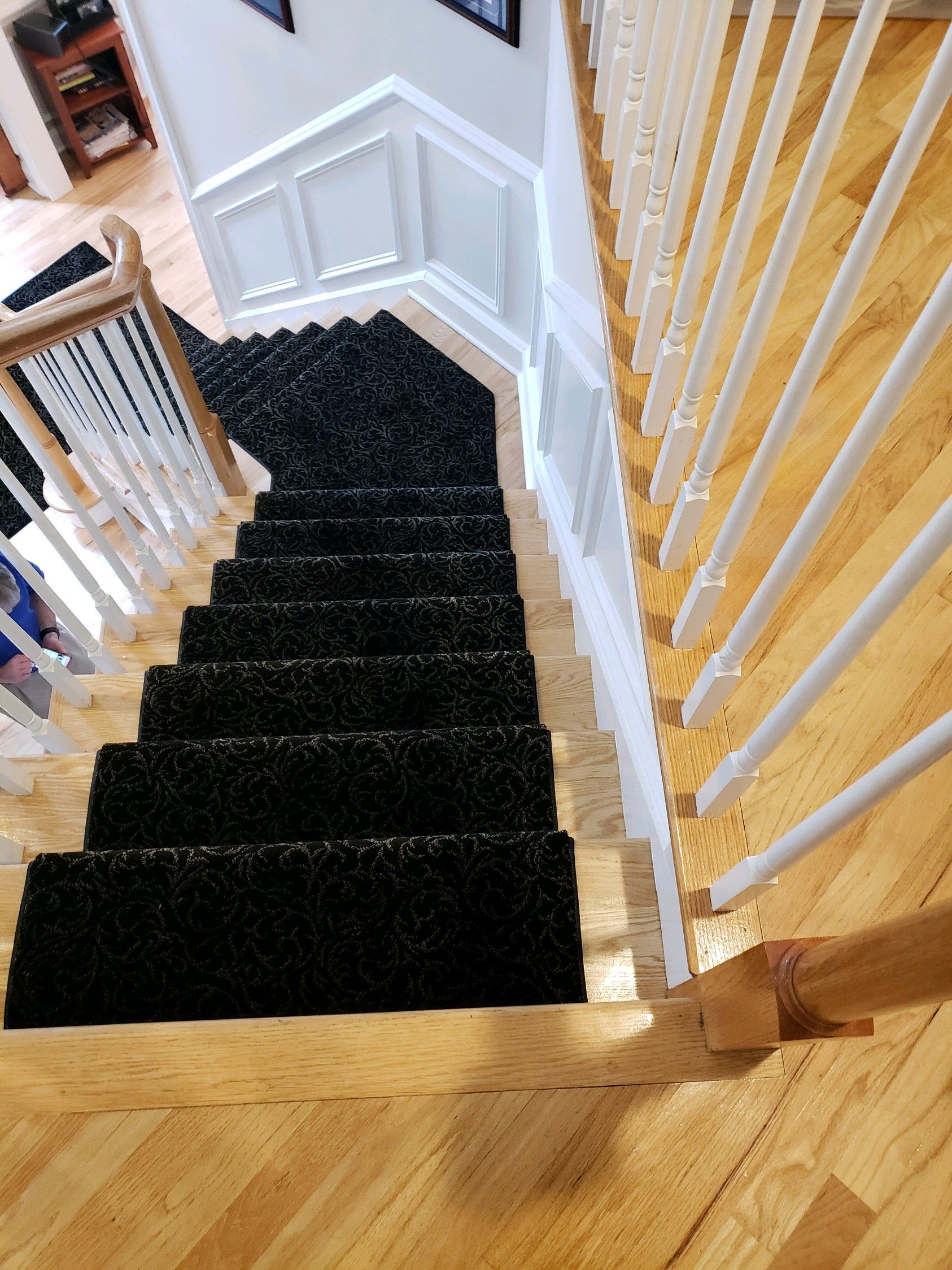 Stair runner -custom carpet and wall to wall hall installation