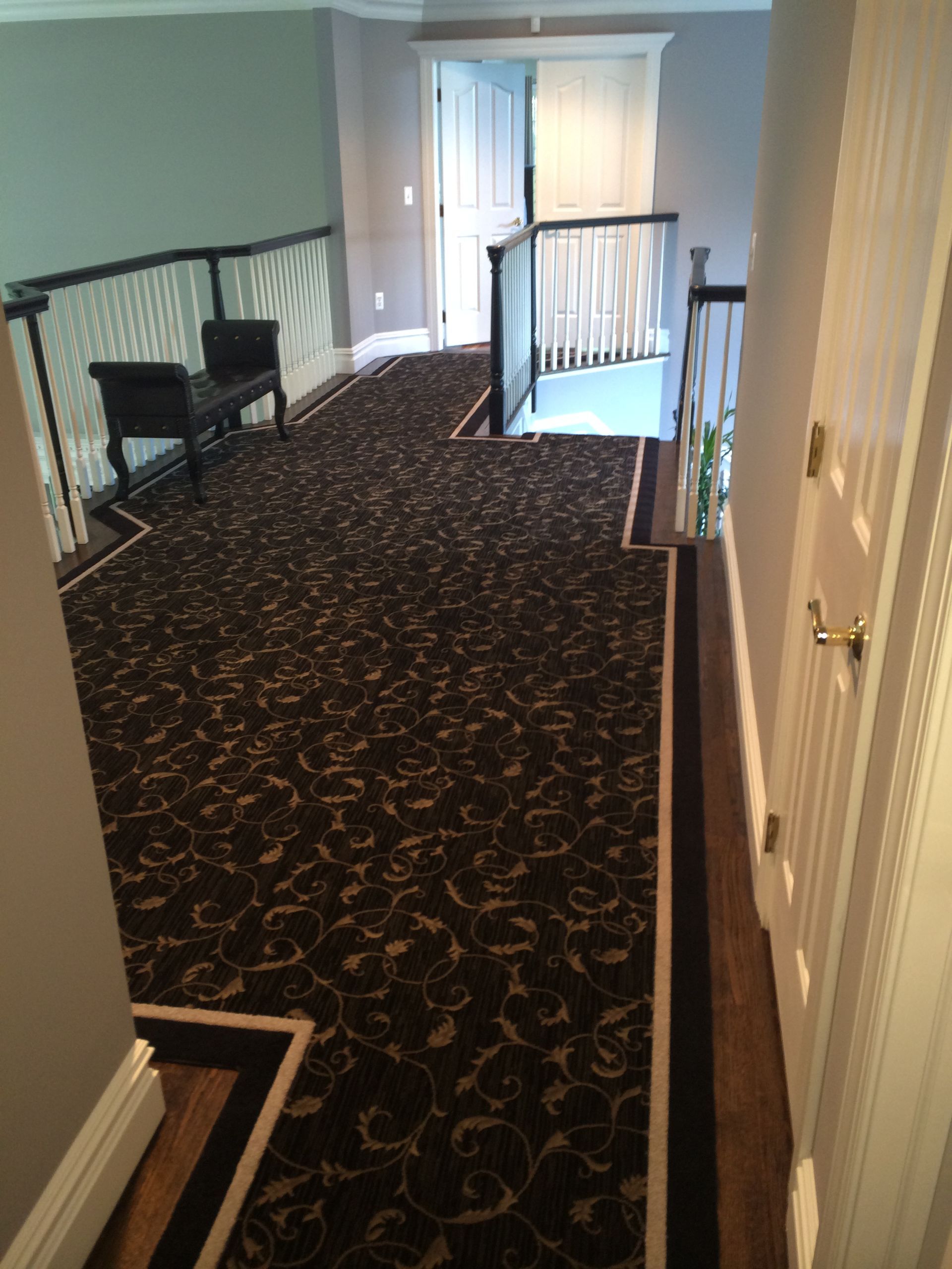Stair runner -custom carpet and wall to wall hall installation