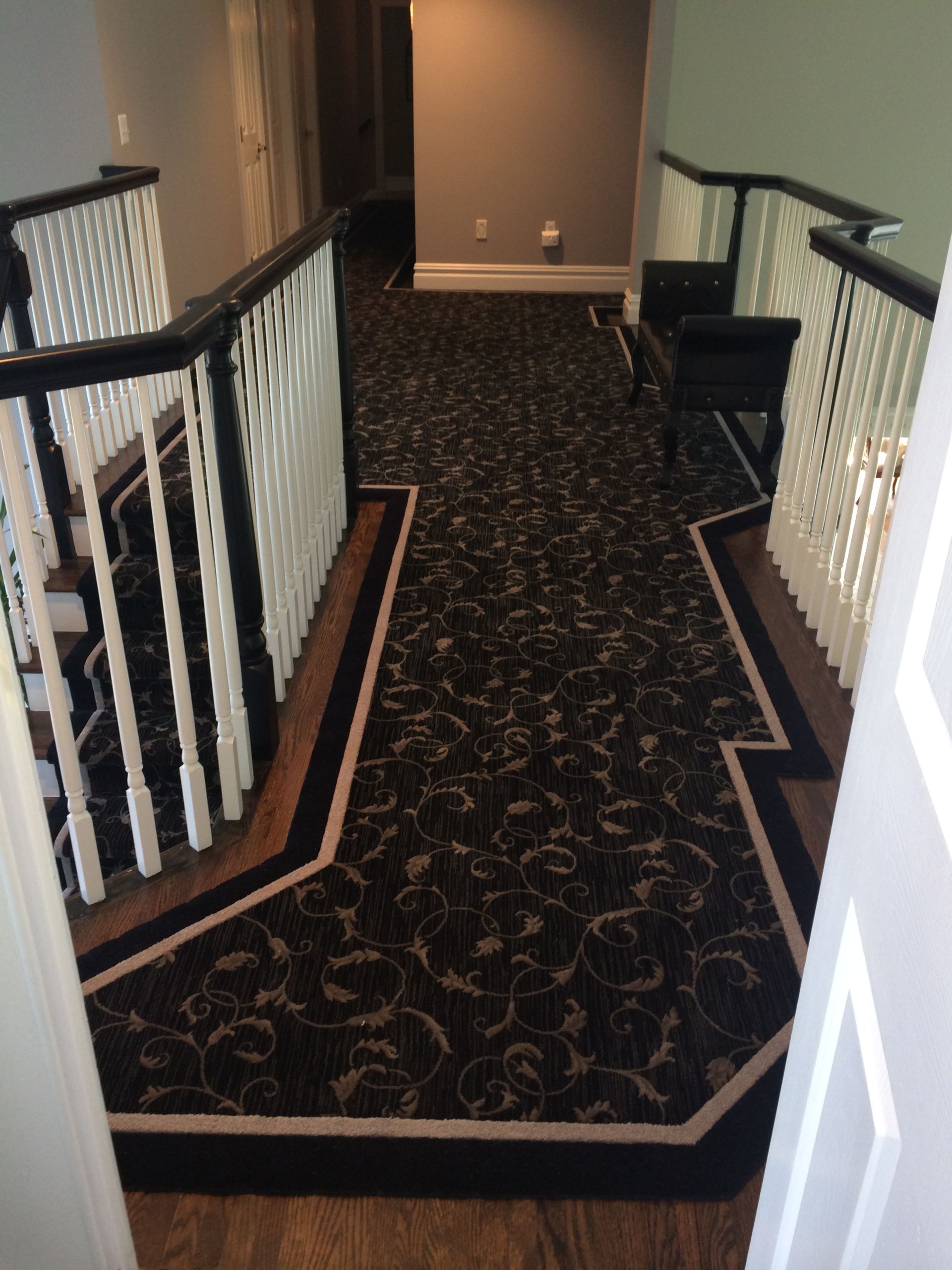 Stair runner -custom carpet and wall to wall hall installation