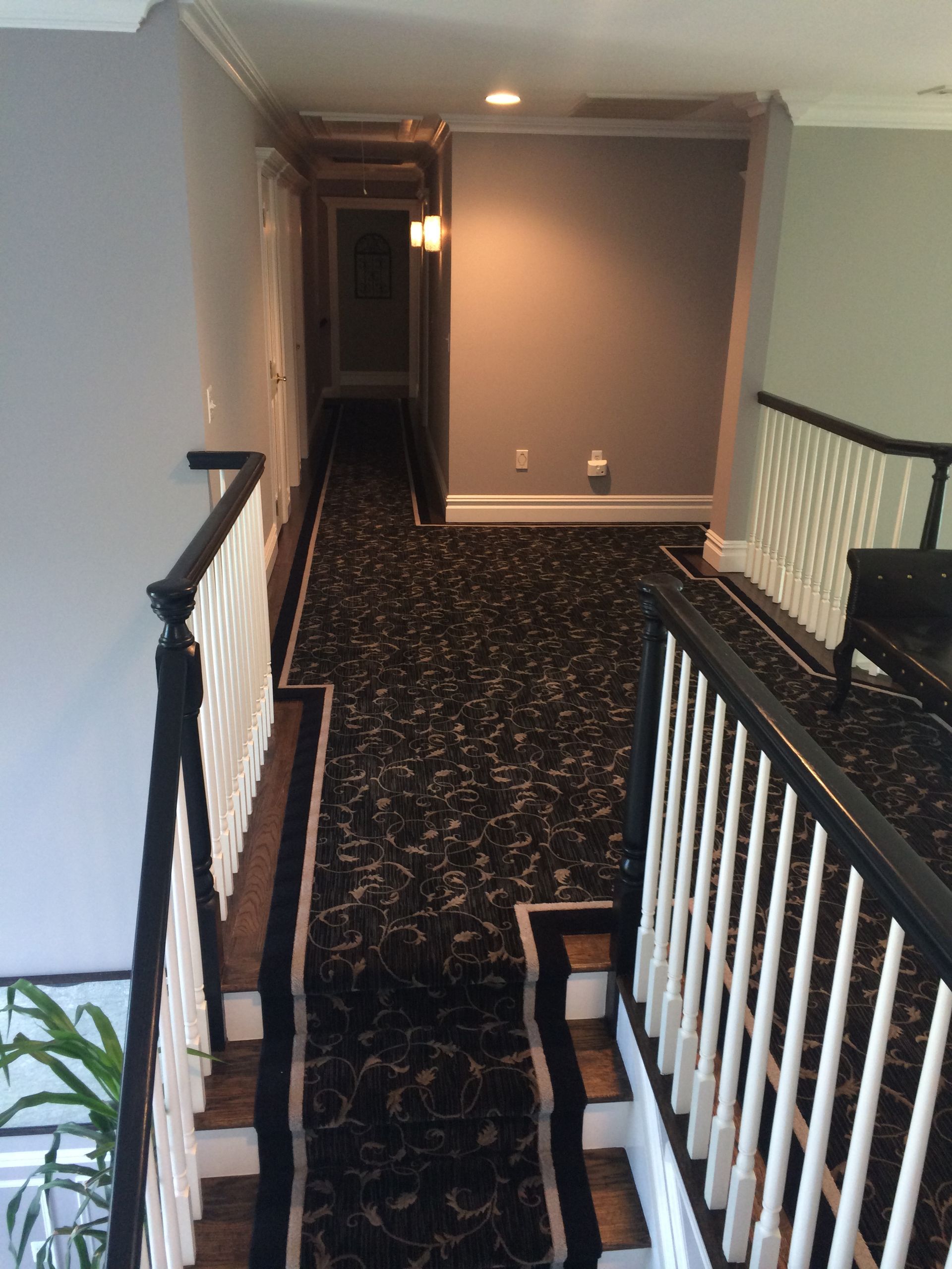 Stair runner -custom carpet and wall to wall hall installation