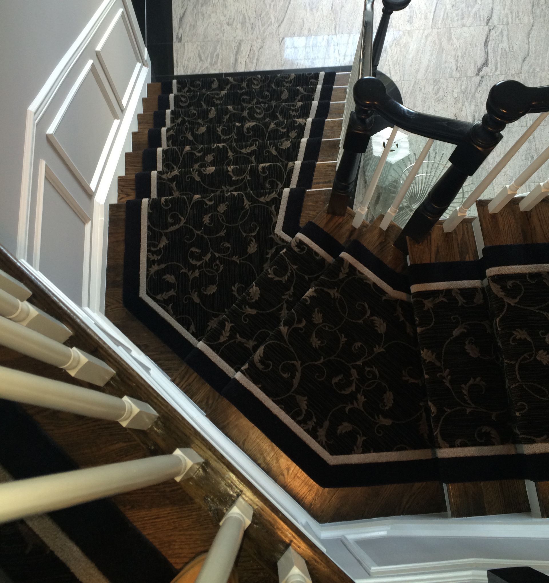 Stair runner -custom carpet and wall to wall hall installation