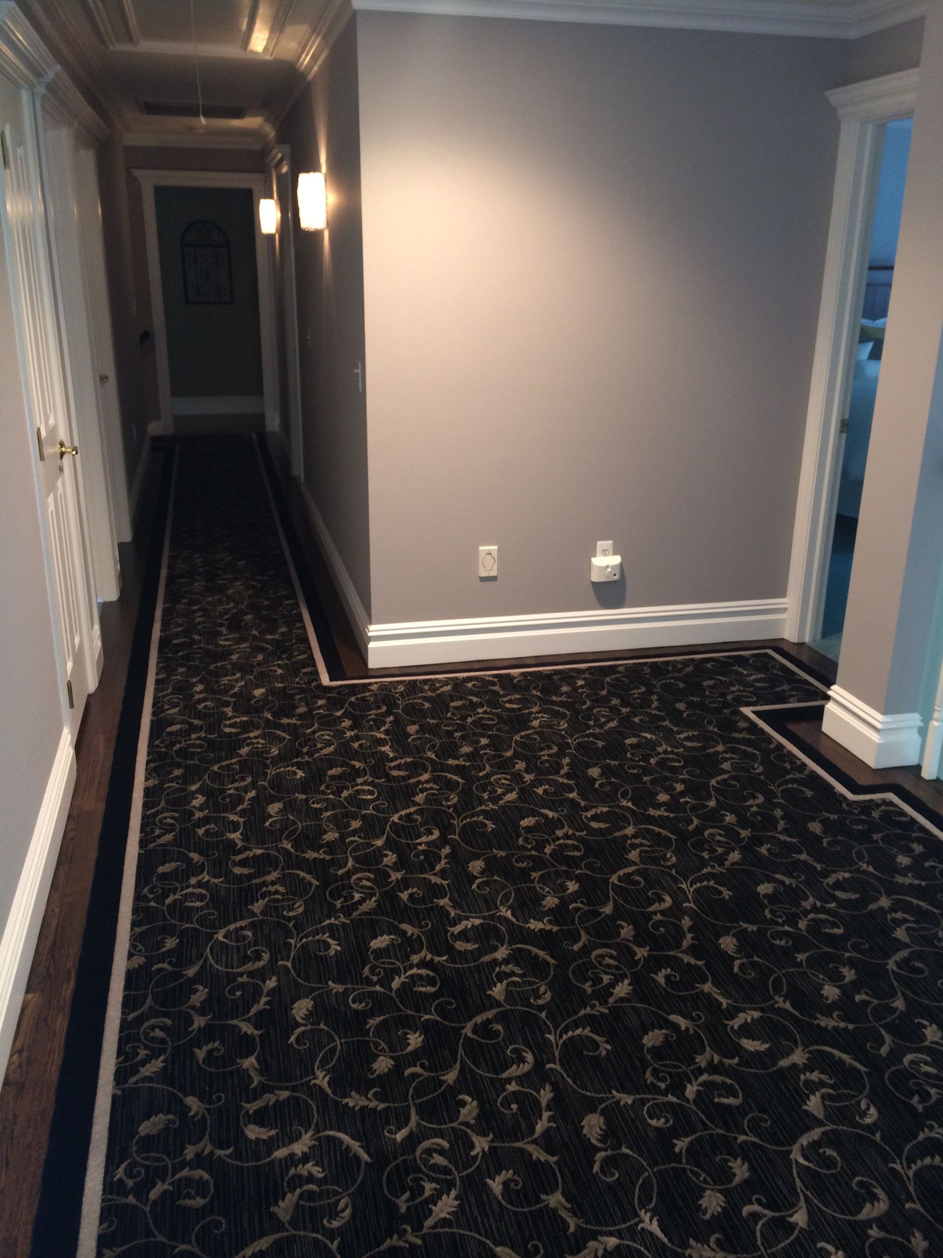 Stair runner -custom carpet and wall to wall hall installation