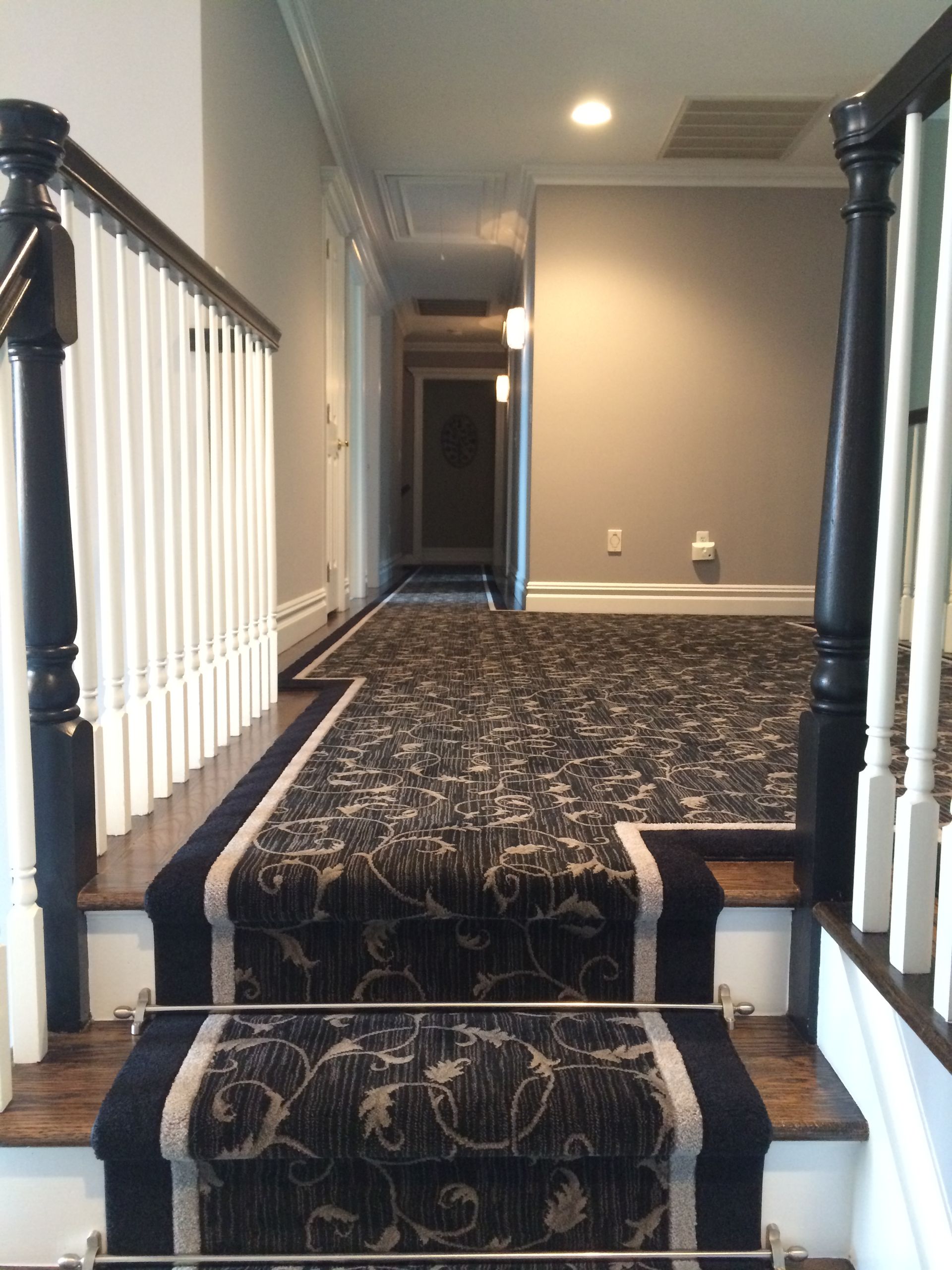 Stair runner -custom carpet and wall to wall hall installation