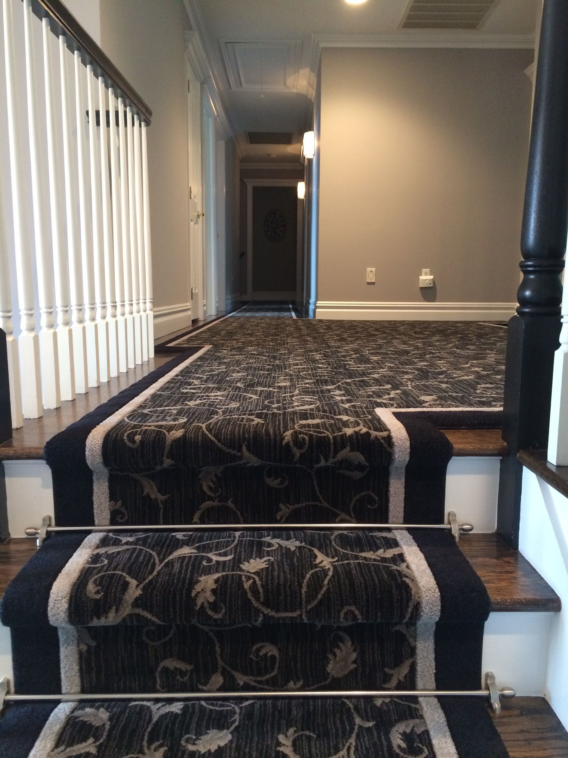 Stair runner -custom carpet and wall to wall hall installation
