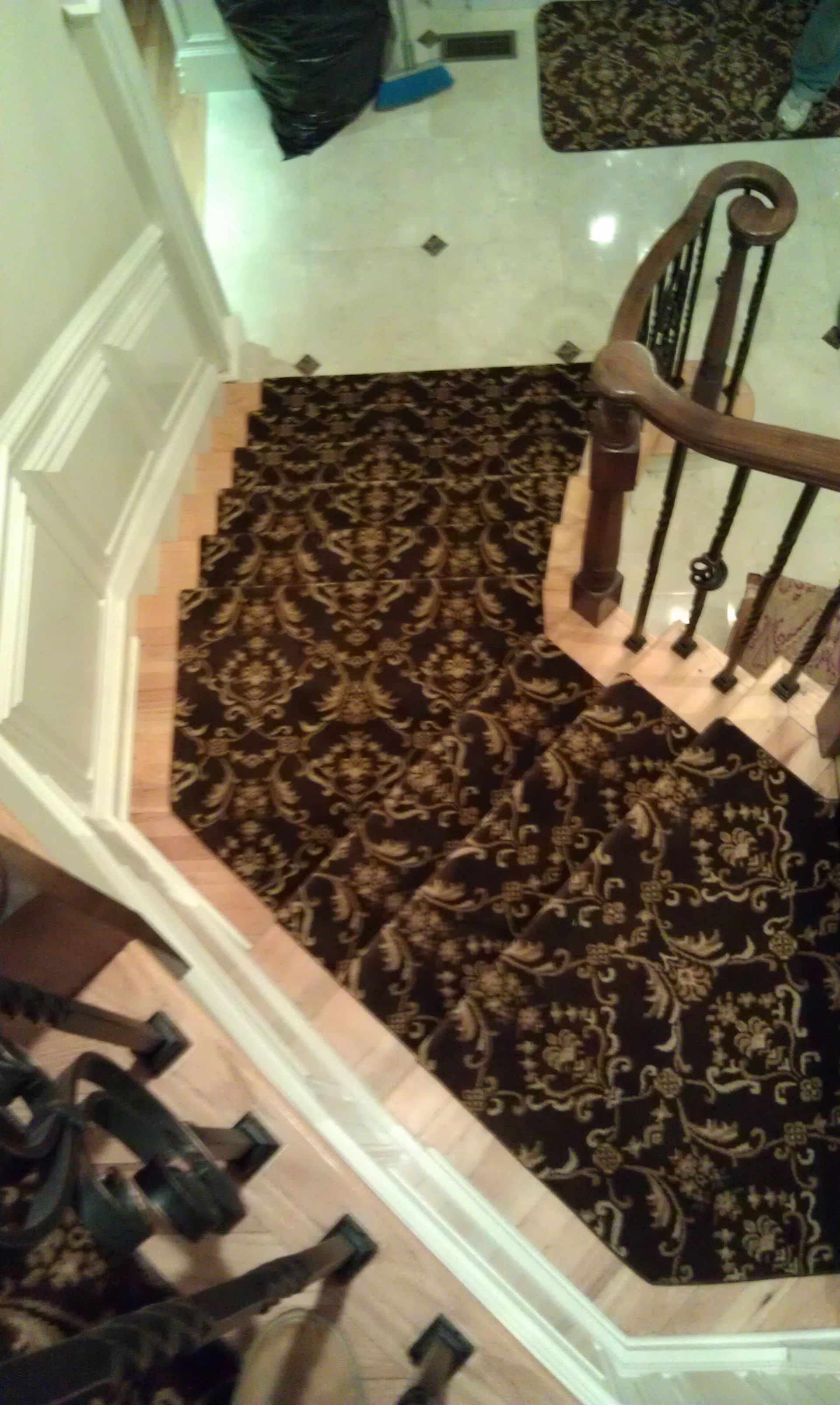 Stair runner -custom carpet and wall to wall hall installation