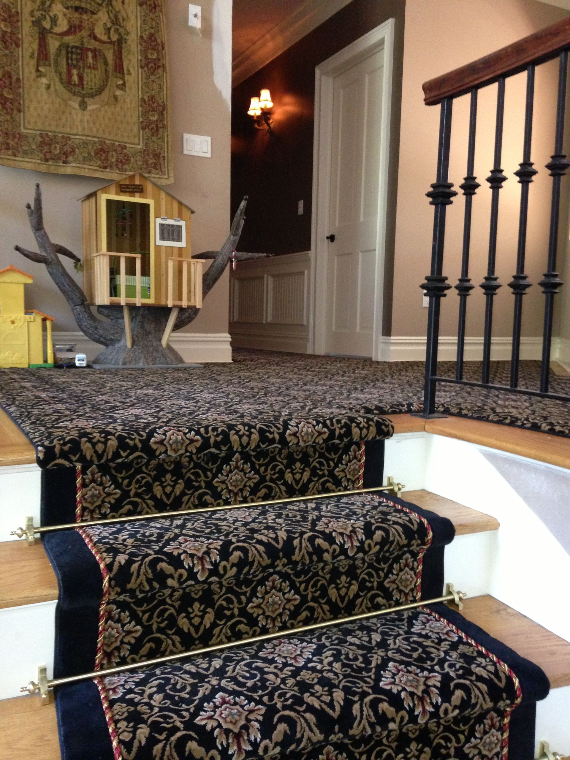 Stair runner -custom carpet and wall to wall hall installation