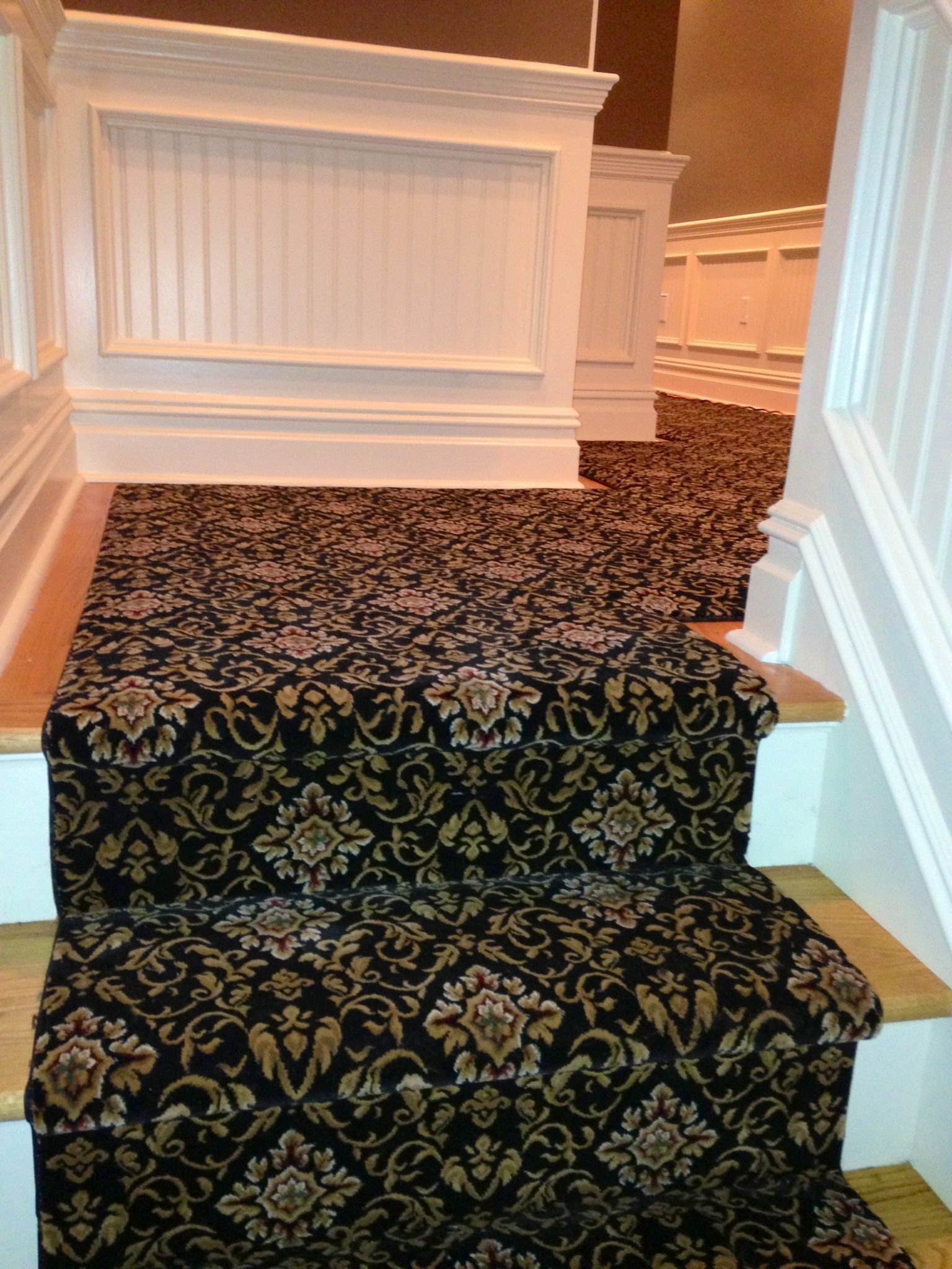 Stair runner -custom carpet and wall to wall hall installation