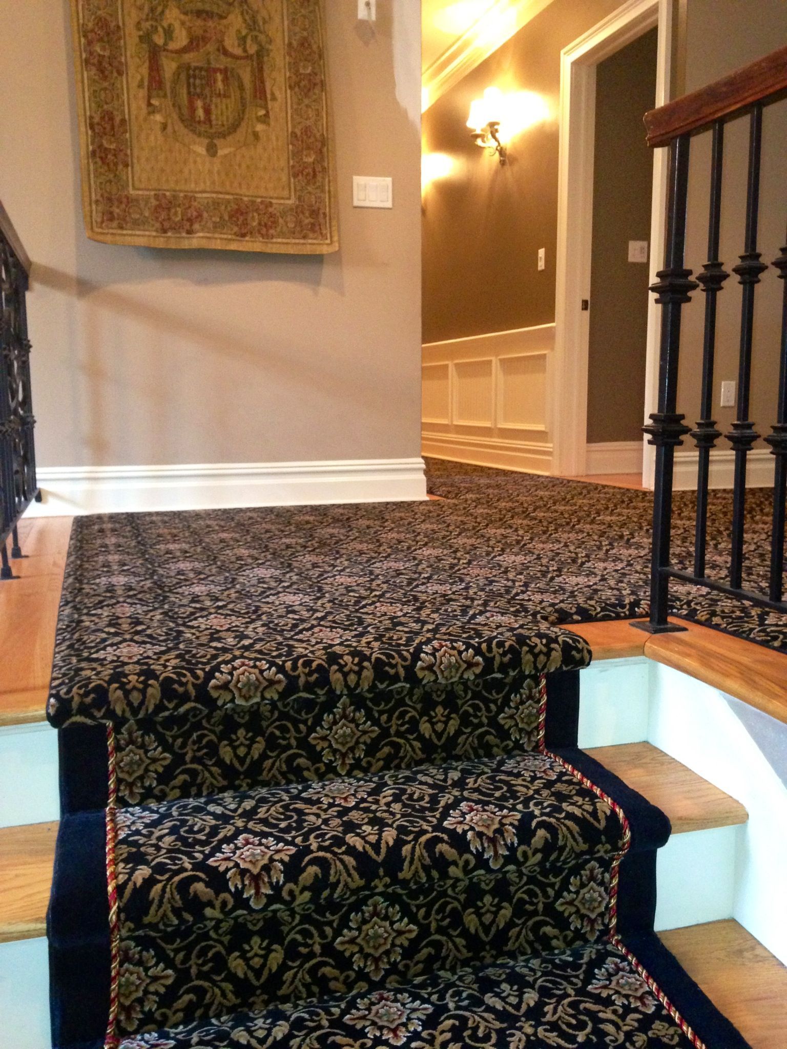 Stair runner -custom carpet and wall to wall hall installation