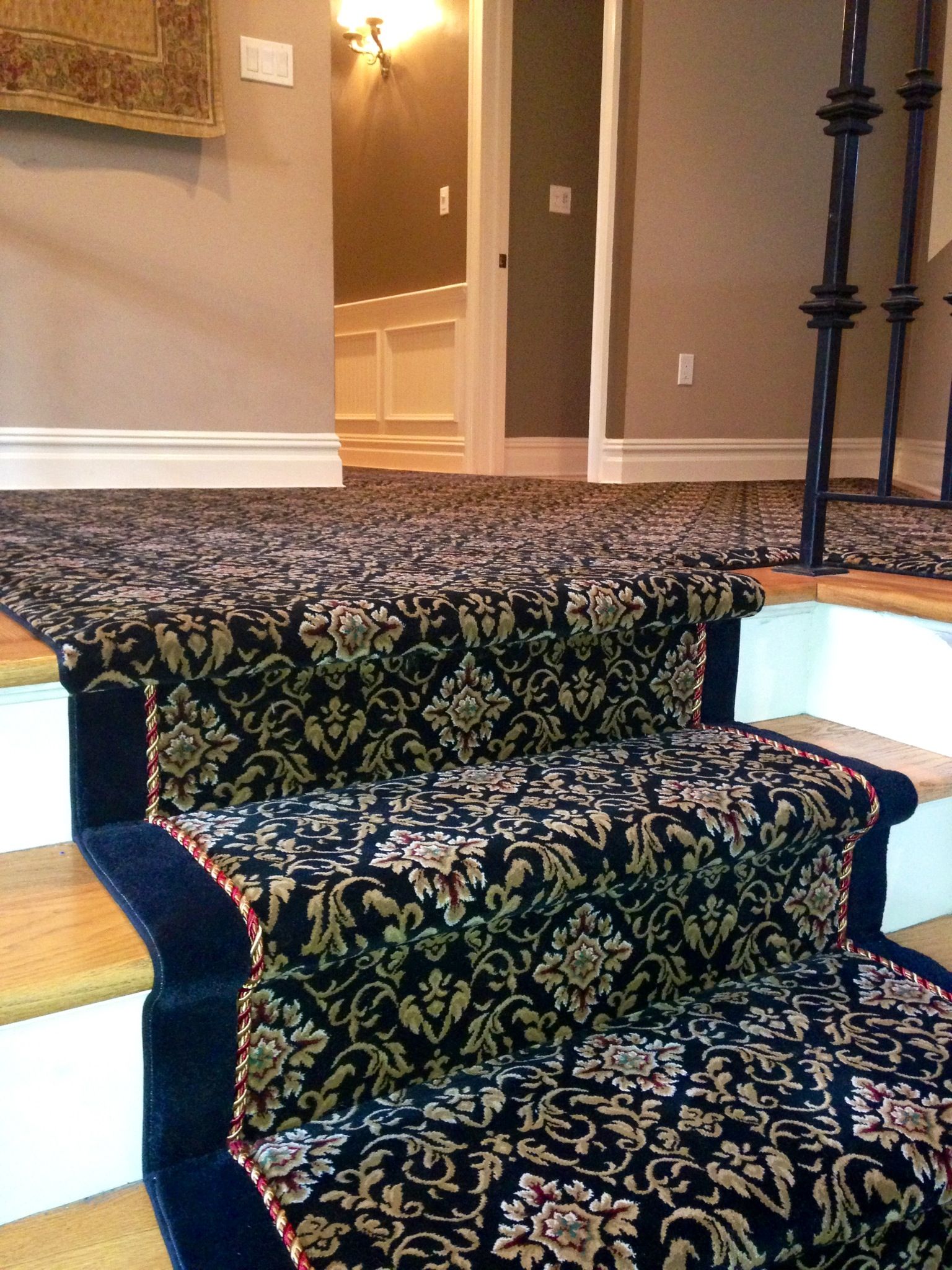 Stair runner -custom carpet and wall to wall hall installation