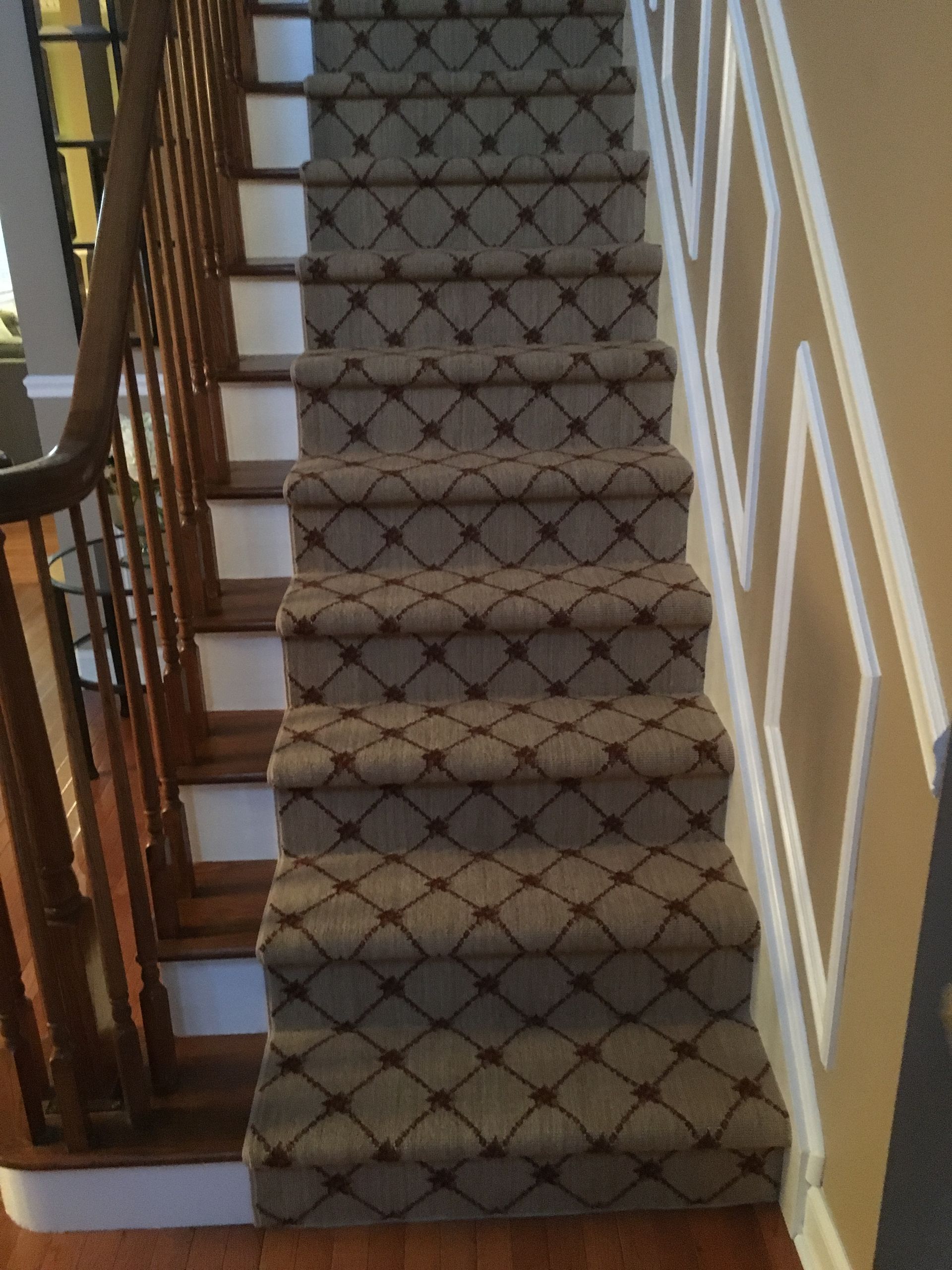 Stair runner -custom carpet and wall to wall hall installation
