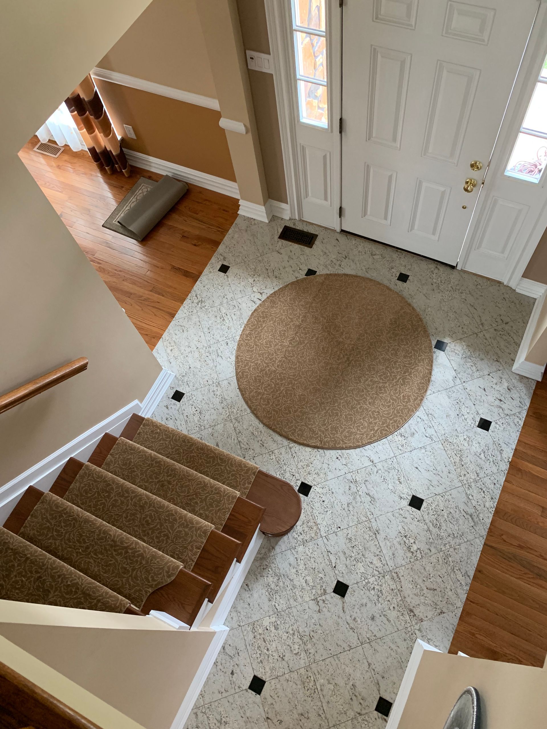 Stair runner -custom carpet and wall to wall hall installation