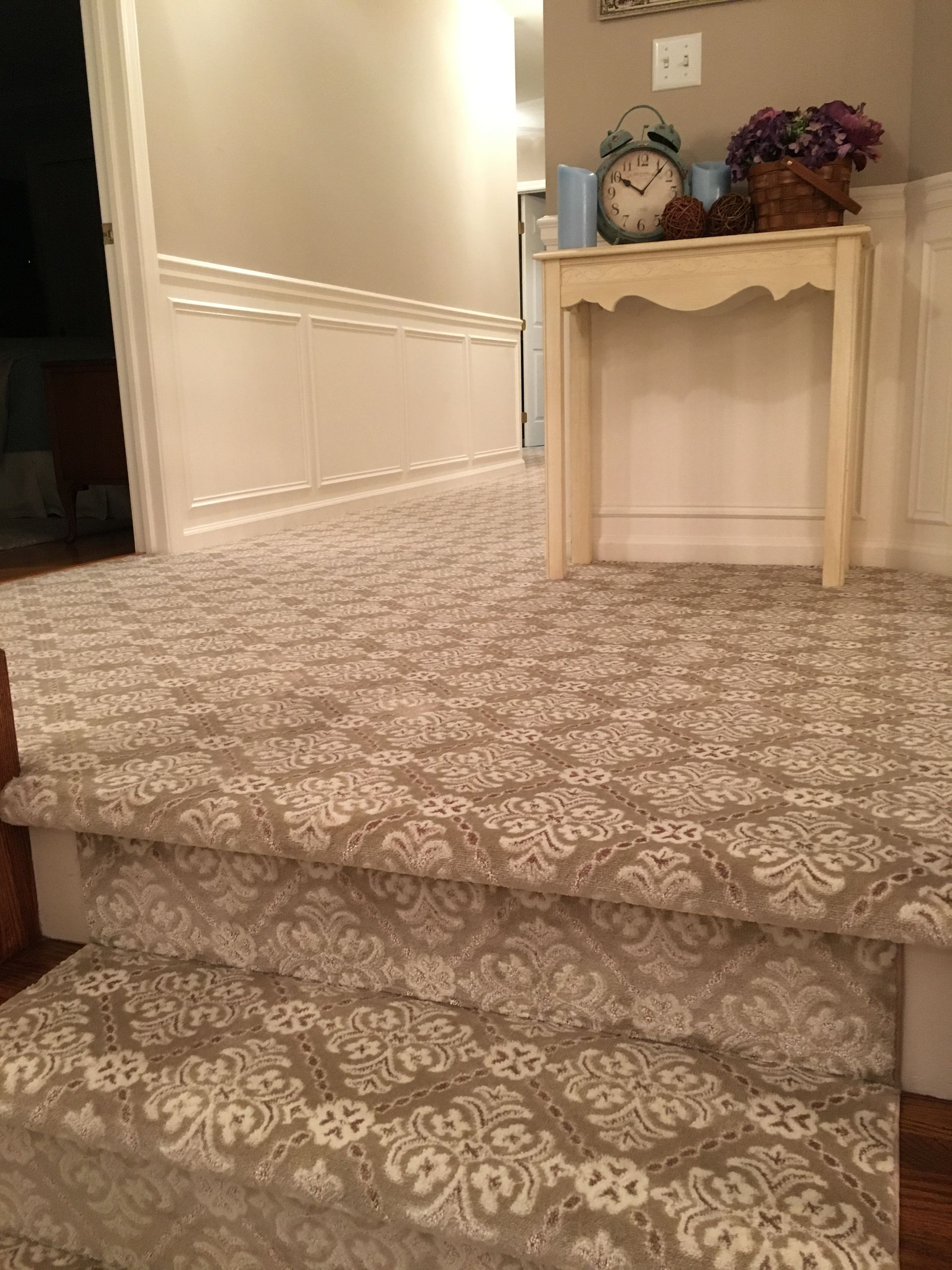 Stair runner -custom carpet and wall to wall hall installation