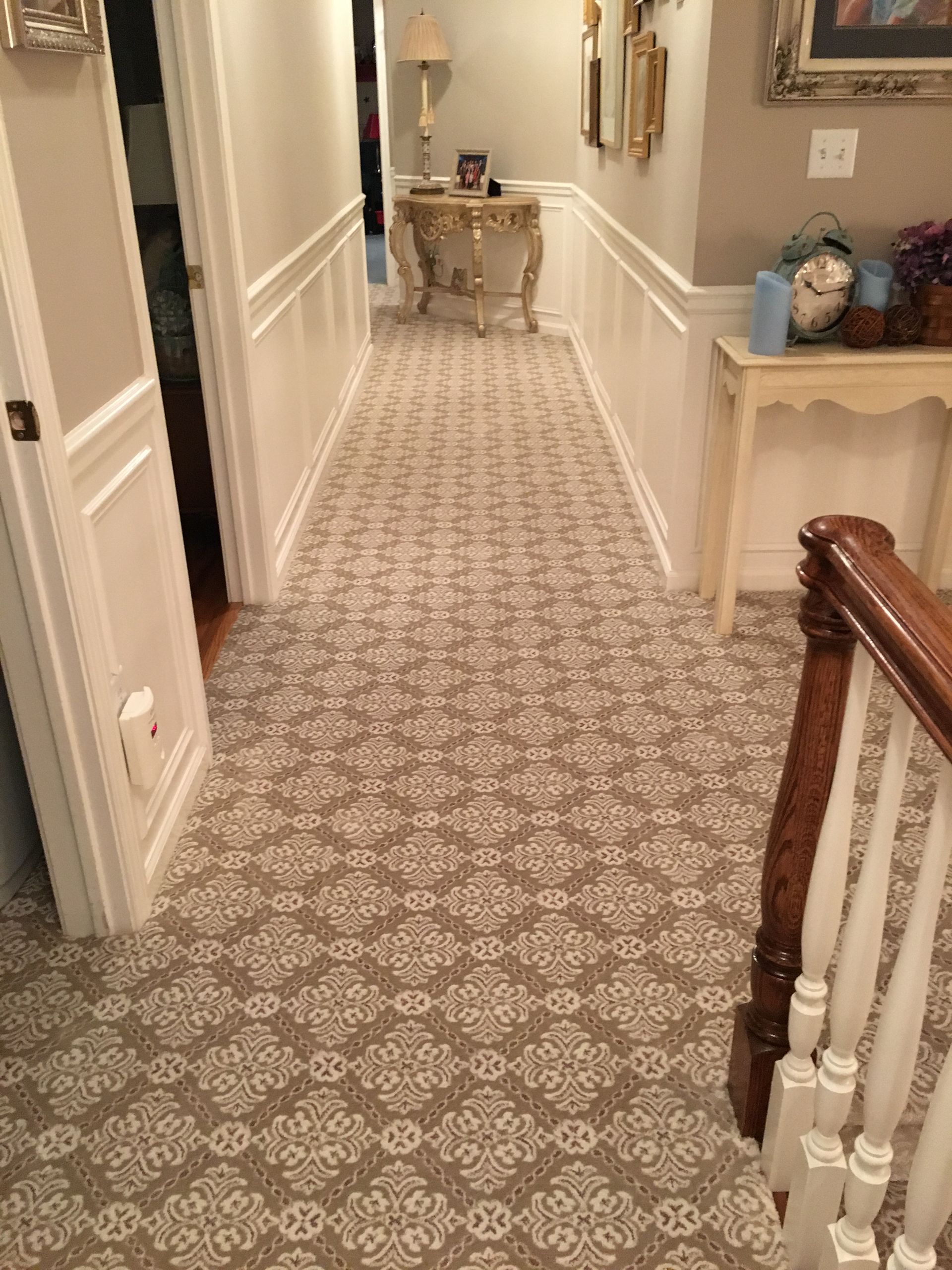 Stair runner -custom carpet and wall to wall hall installation