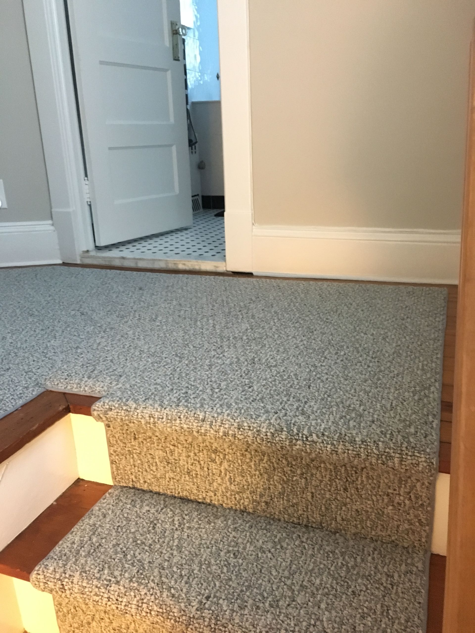 Stair runner -custom carpet and wall to wall hall installation