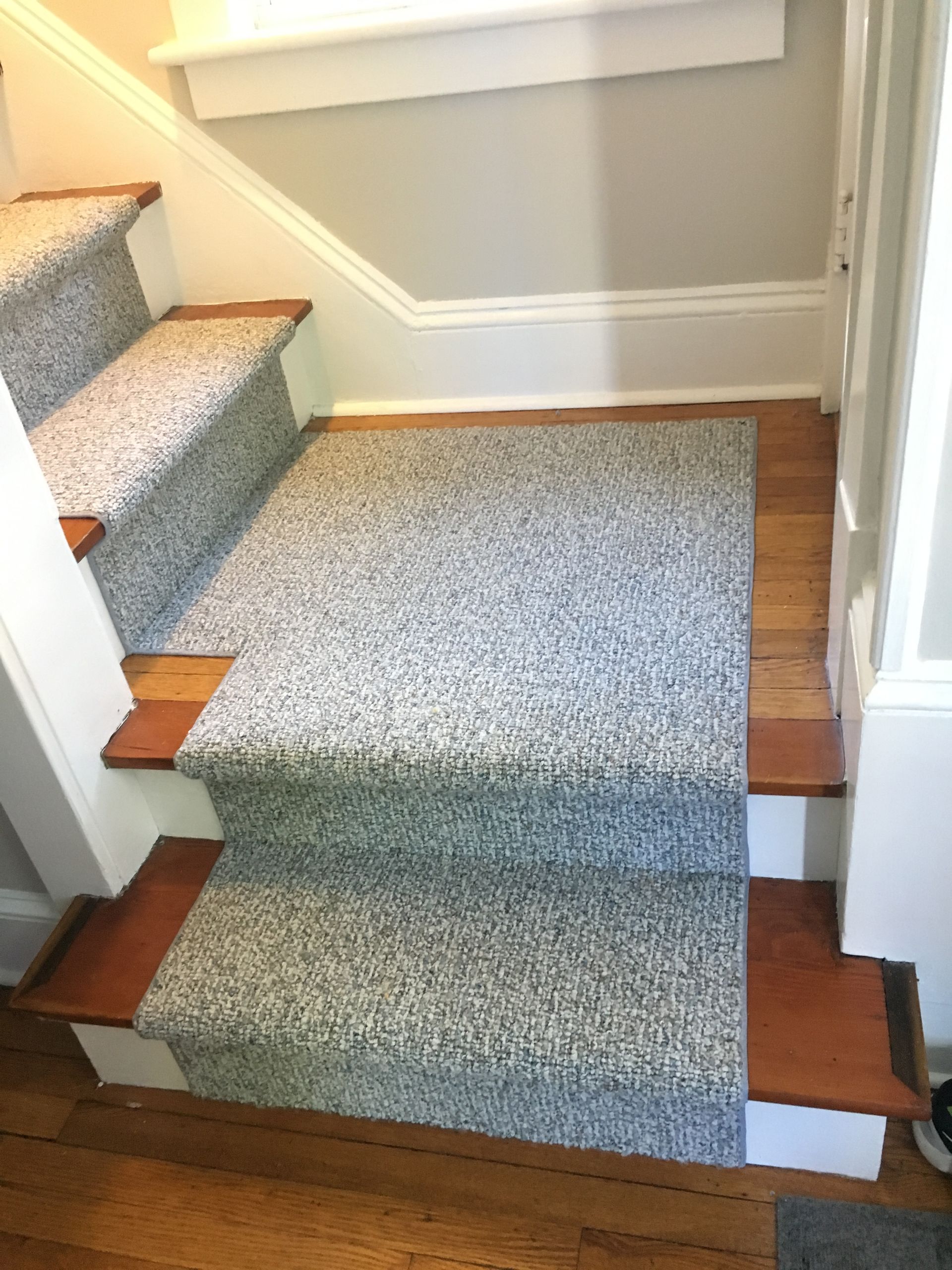 Stair runner -custom carpet and wall to wall hall installation