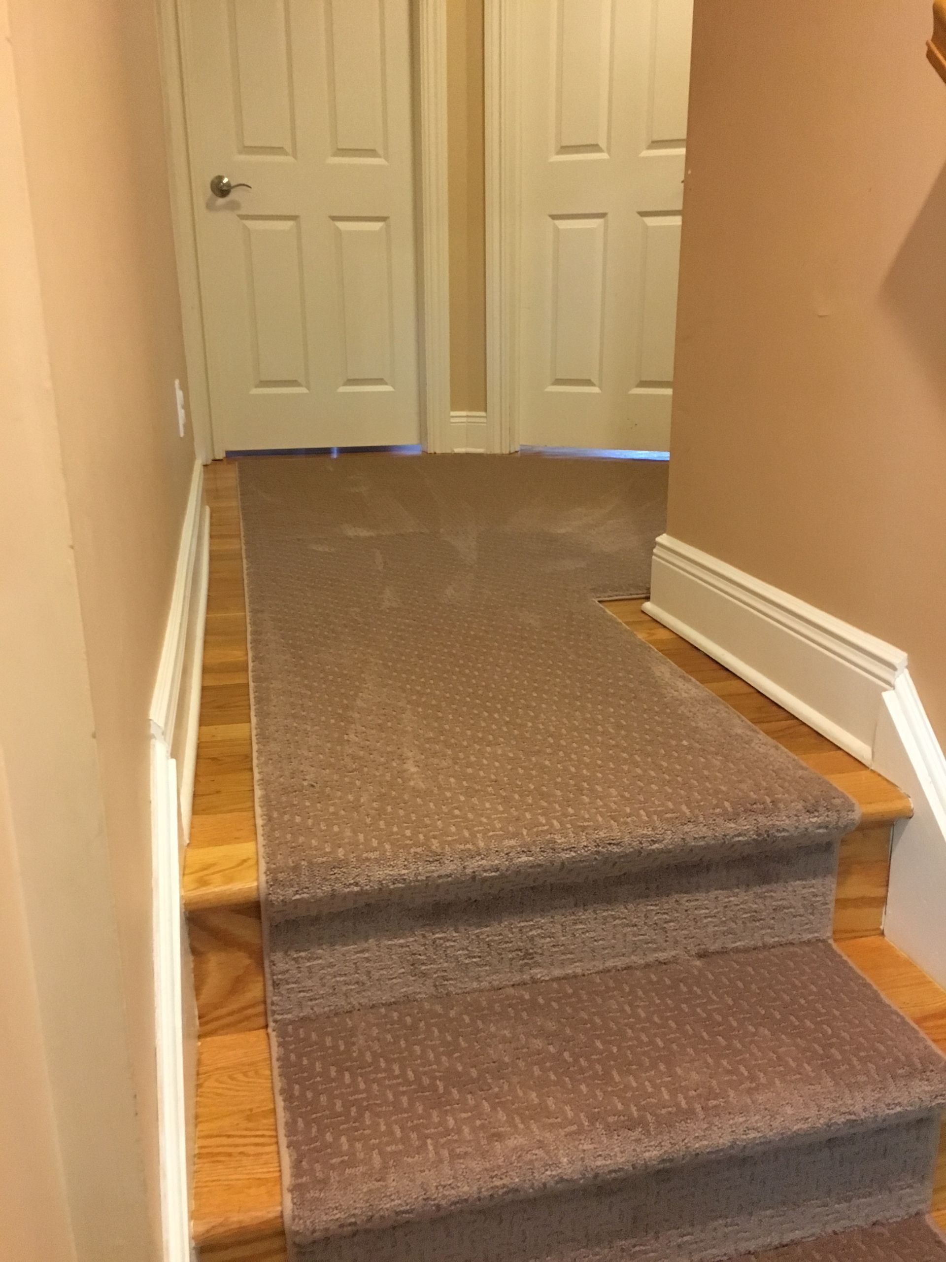 Stair runner -custom carpet and wall to wall hall installation