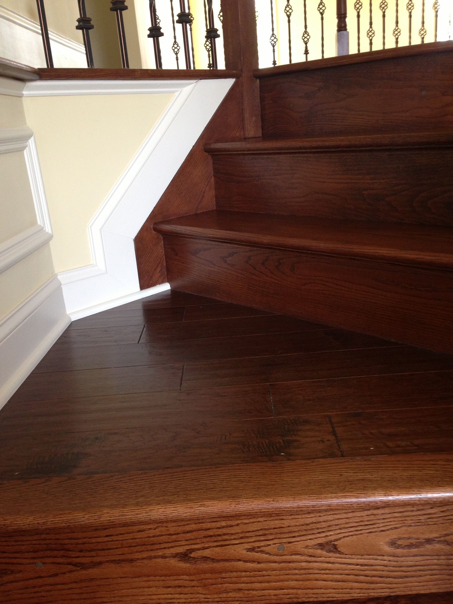 Hardwood flooring installed with steps and risers