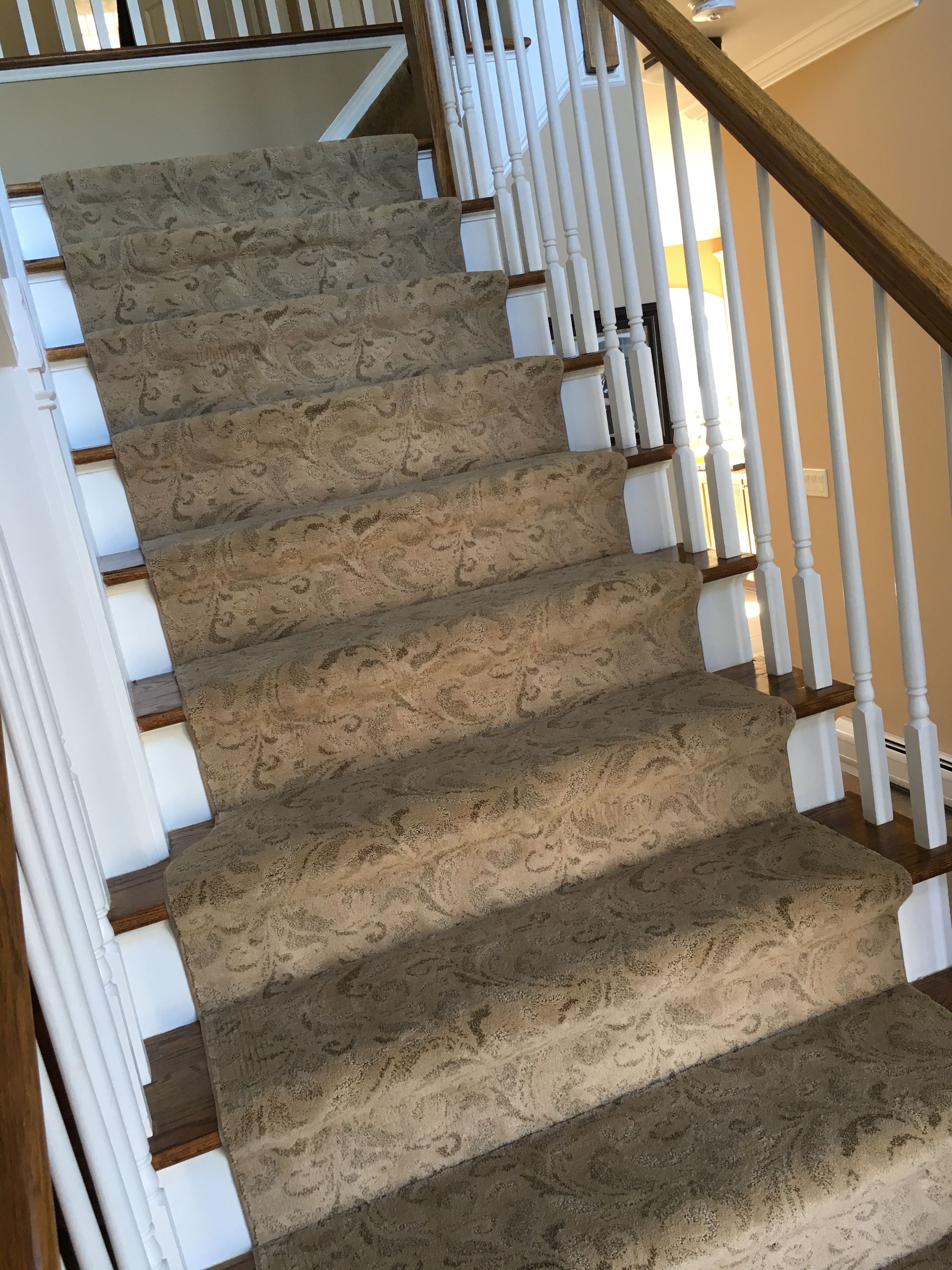 Stair runner -custom carpet and wall to wall hall installation