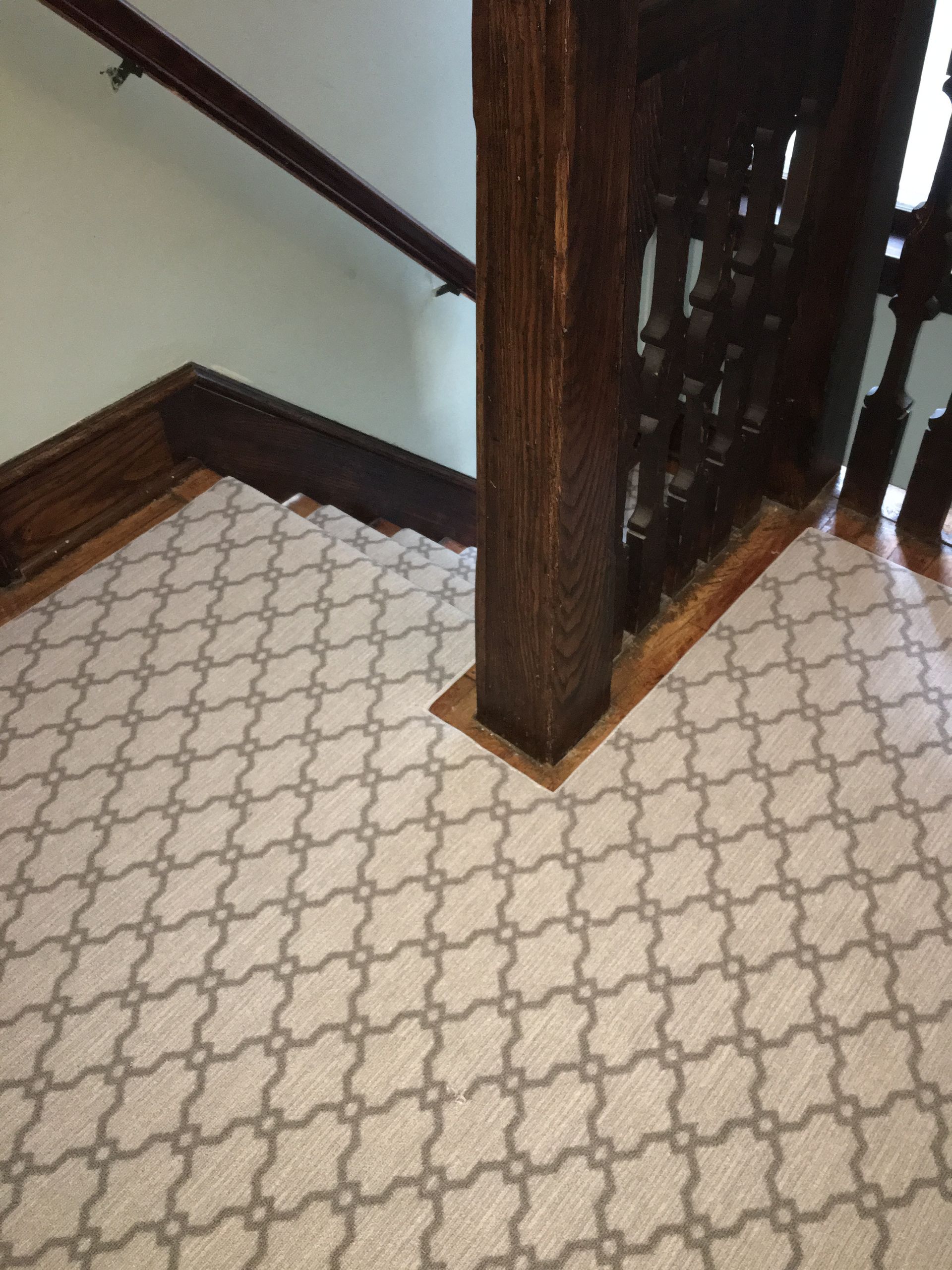 Stair runner -custom carpet and wall to wall hall installation