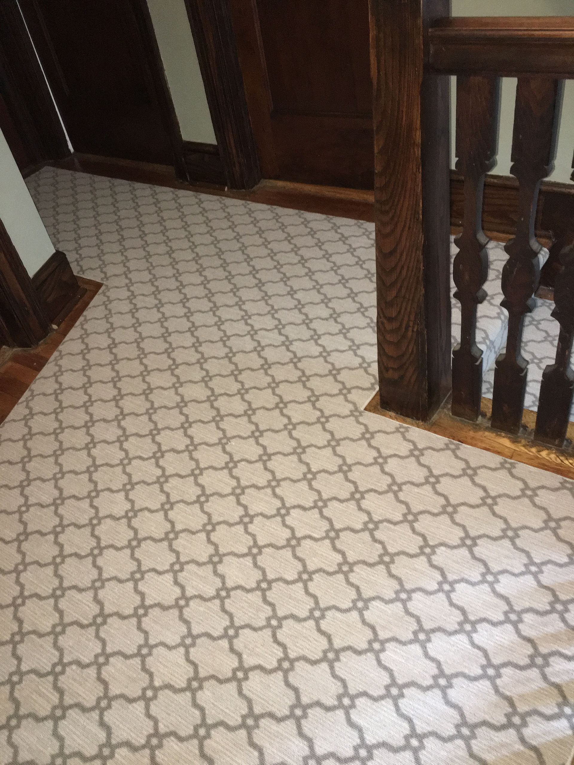 Stair runner -custom carpet and wall to wall hall installation