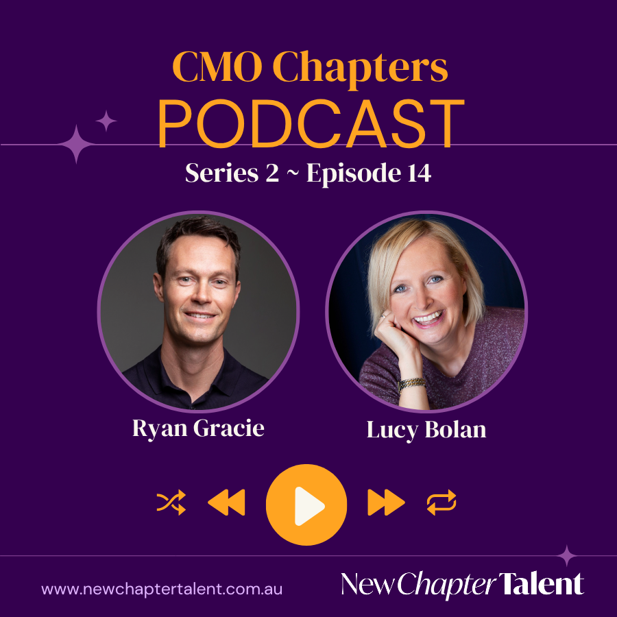 Podcast cover art: Ryan Gracie and Lucy Bolan, Series 2, Episode 14. Purple background with New Chapter Talent logo.