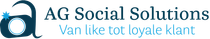 Logo van AG Social Solutions, met Beeldmerk en pay-off (Van like tot loyale klant)