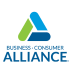 the logo for the business consumer alliance is a blue and green triangle .