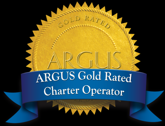 A gold seal that says argus gold rated charter operator