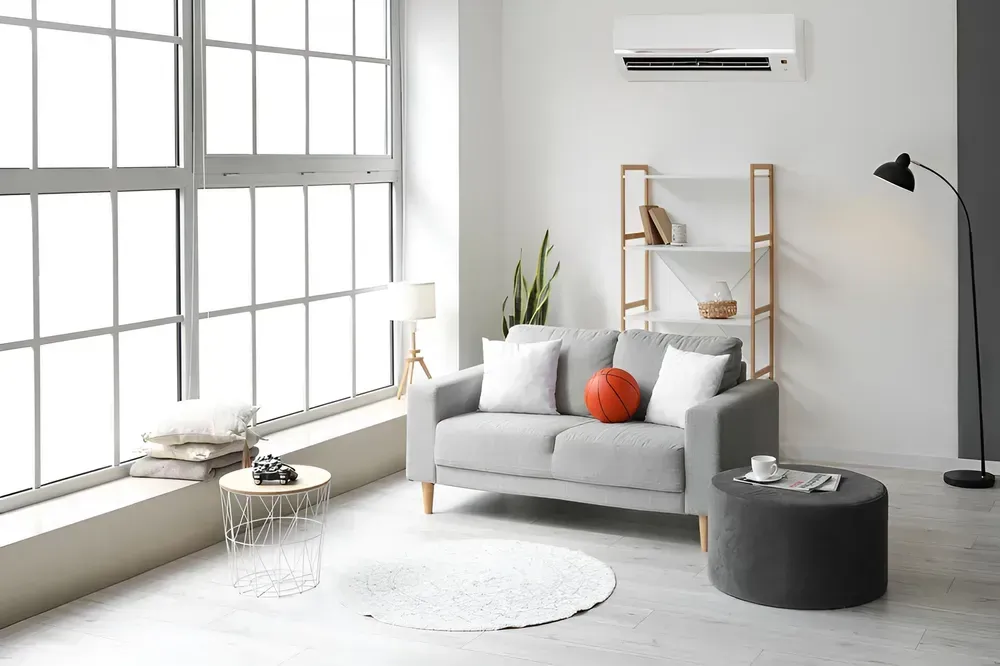 Bright Living Room With Wall-Mounted AC Unit