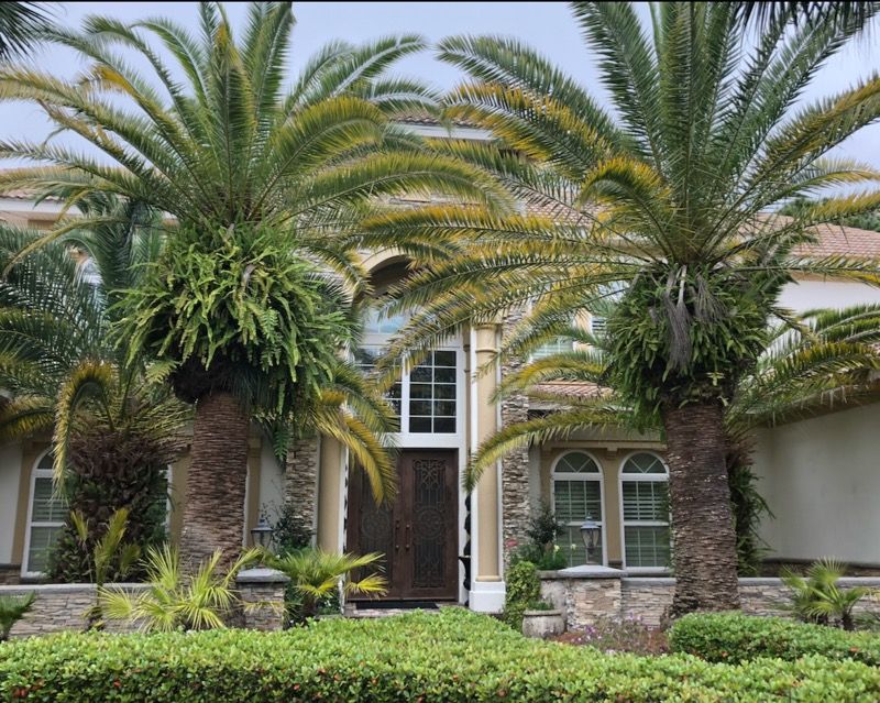 Cozy porch with lanterns, bench, and trunk in front of a window at dusk.