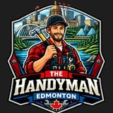 A smiling handyman in a blue uniform and cap, holding a hammer and toolbox, with 