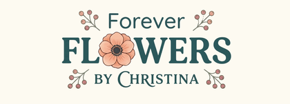Logo for “Forever Flowers by Christina” in teal and peach with floral accents
