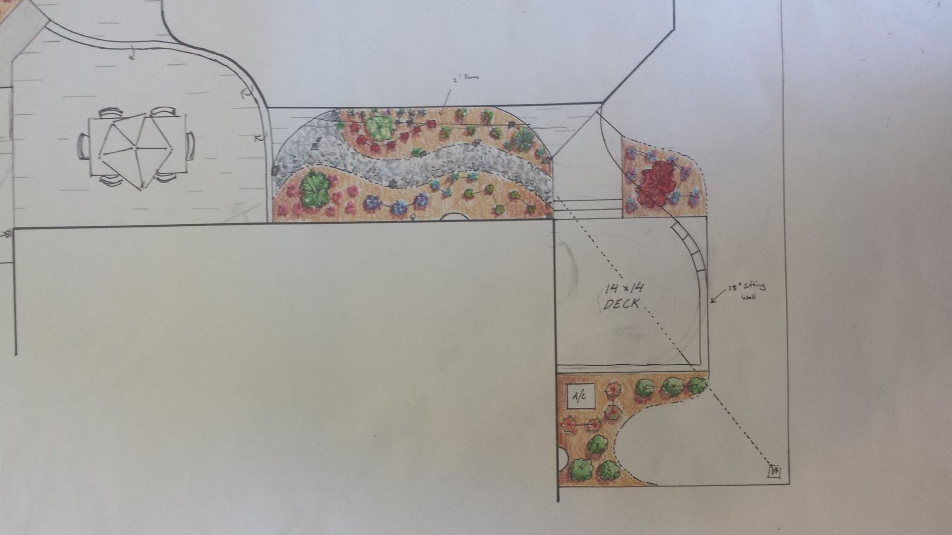 A drawing of a garden on a piece of paper