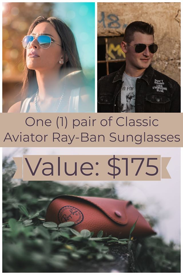 A woman and a man are wearing ray-ban sunglasses.