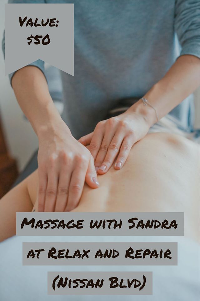 A poster for a massage with sandra at relax and repair