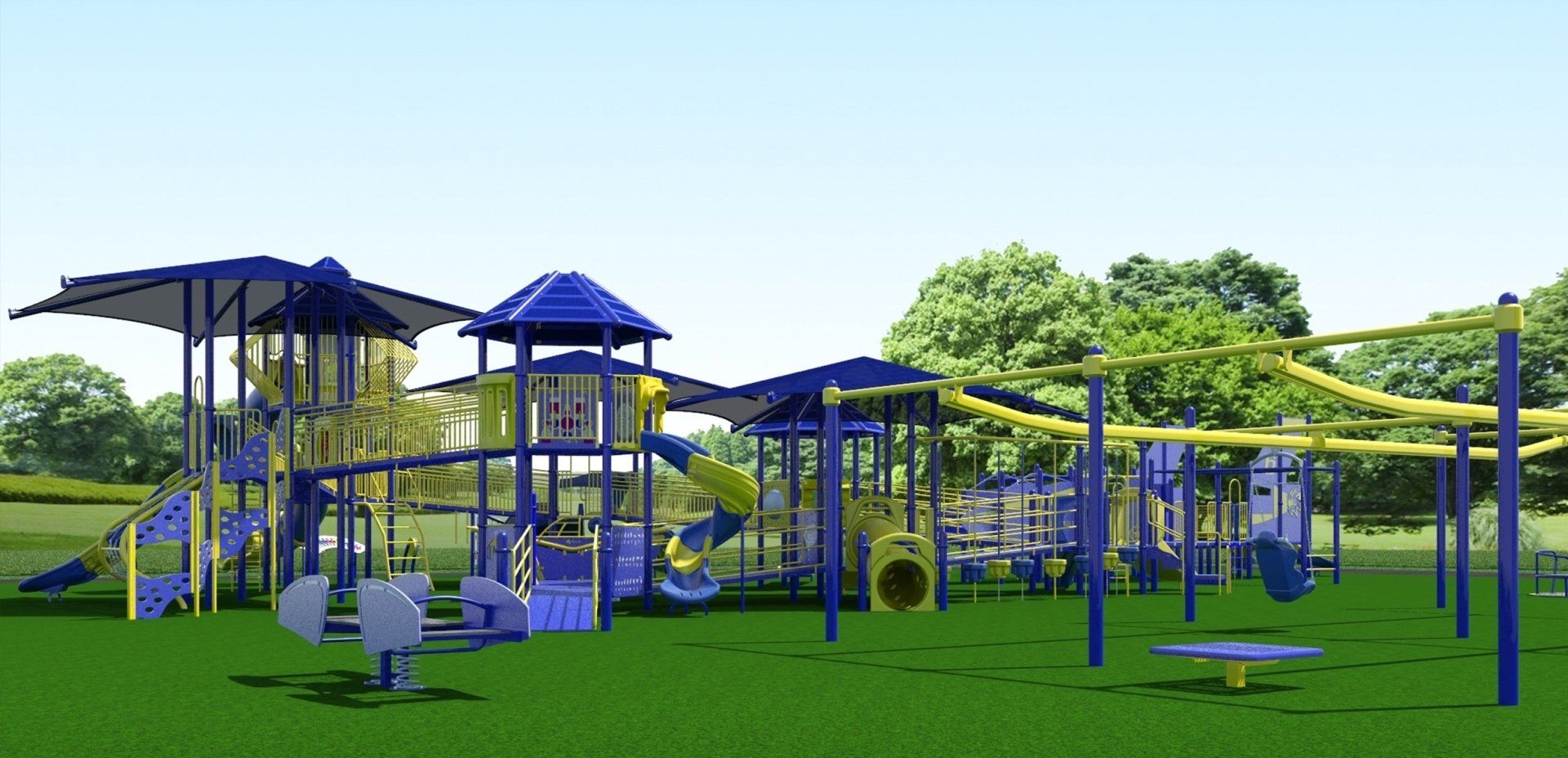 An artist 's impression of a blue and yellow playground