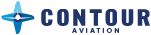 A blue and white logo for contour aviation