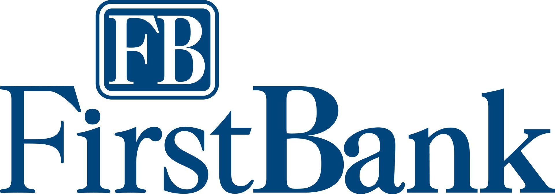 The logo for first bank is blue and white on a white background.