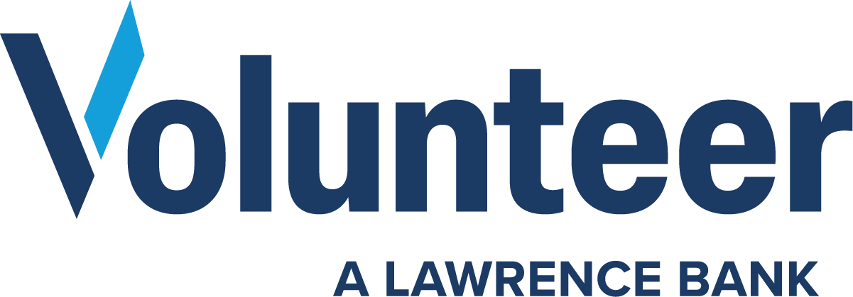 A blue and white logo for volunteer state bank