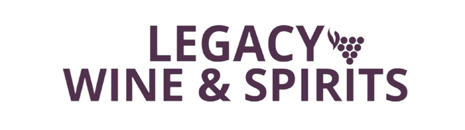 The logo for legacy wine and spirits shows a bunch of grapes.