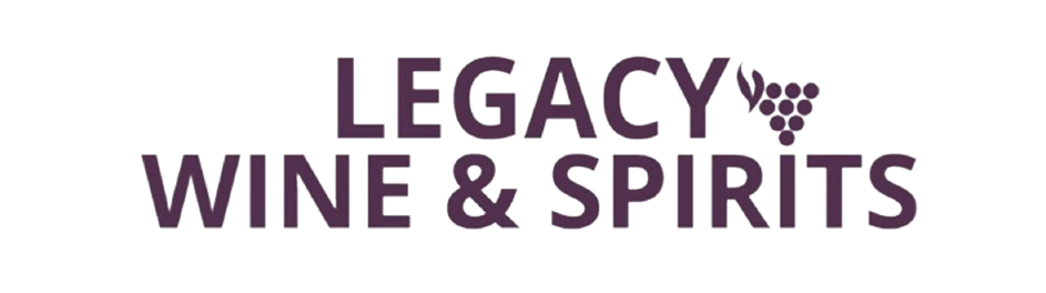 The logo for legacy wine and spirits shows a bunch of grapes.