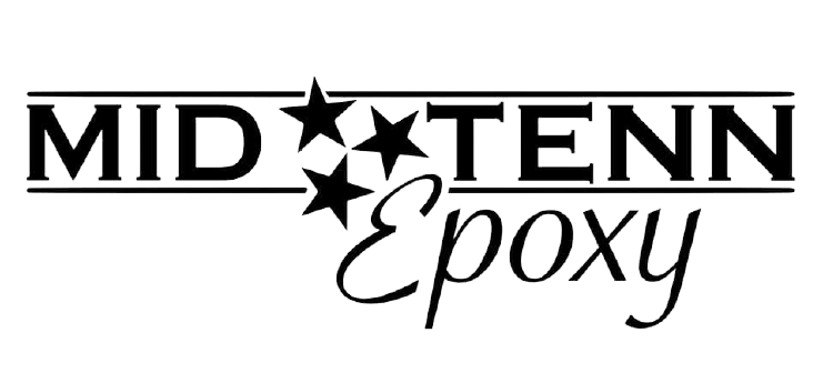 A black and white logo for a company called mid tenn epoxy.