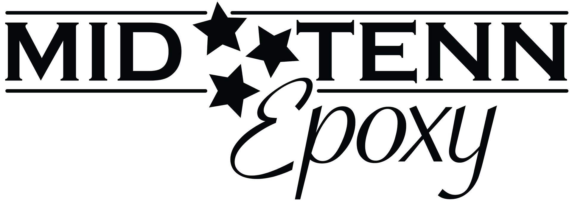 A black and white logo for a company called mid tenn epoxy.