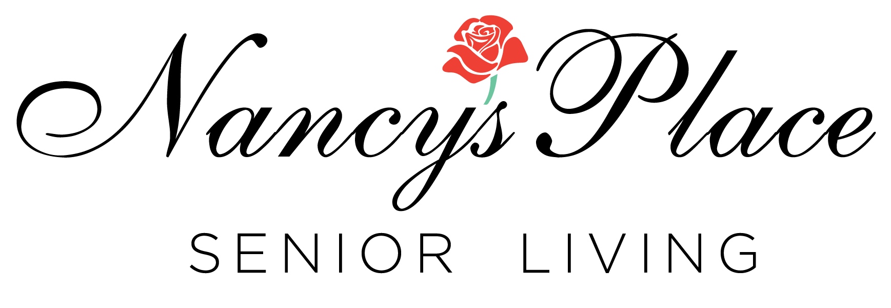 A logo for nancy 's place senior living with a red rose.