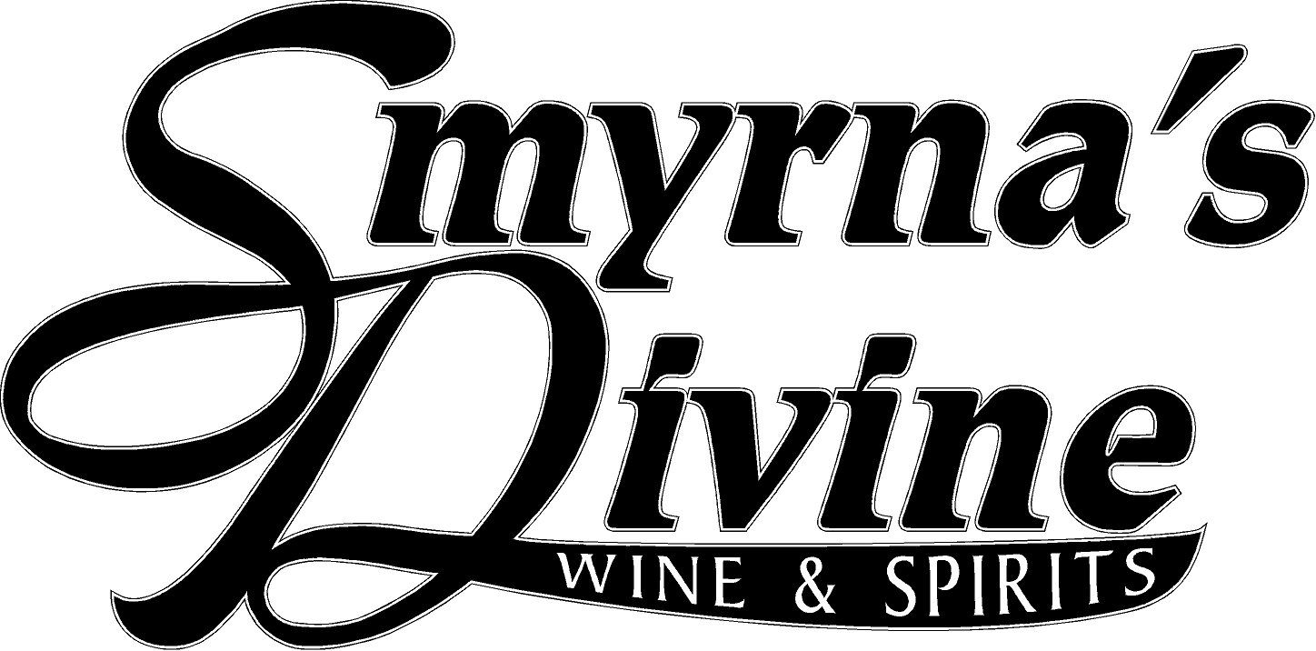 A black and white logo for myrna 's divine wine and spirits