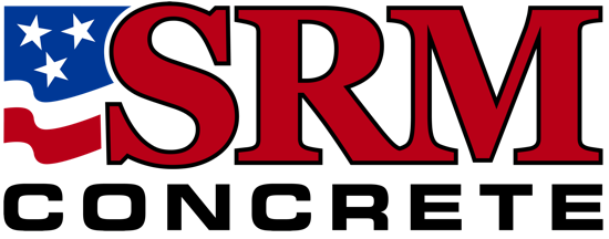 The logo for srm concrete has an american flag on it