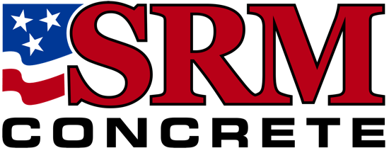 The logo for srm concrete has an american flag on it