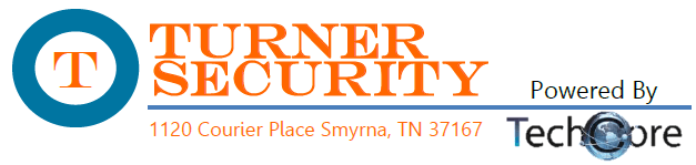 The turner security logo is powered by techcore