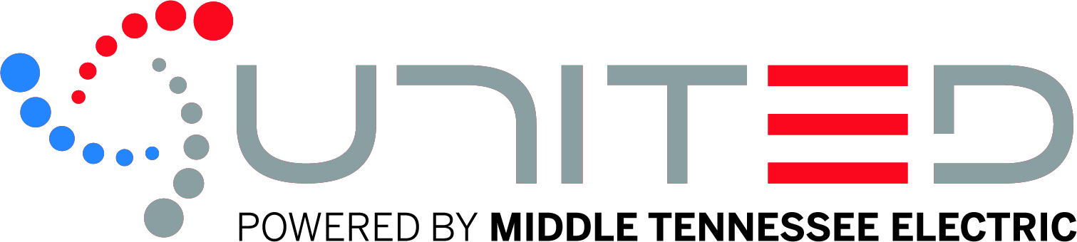 A logo for united powered by middle tennessee electric