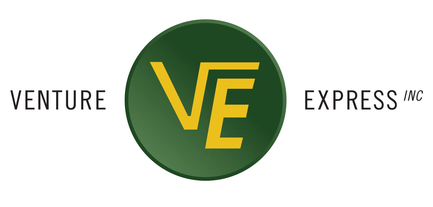A green and yellow logo for venture express inc